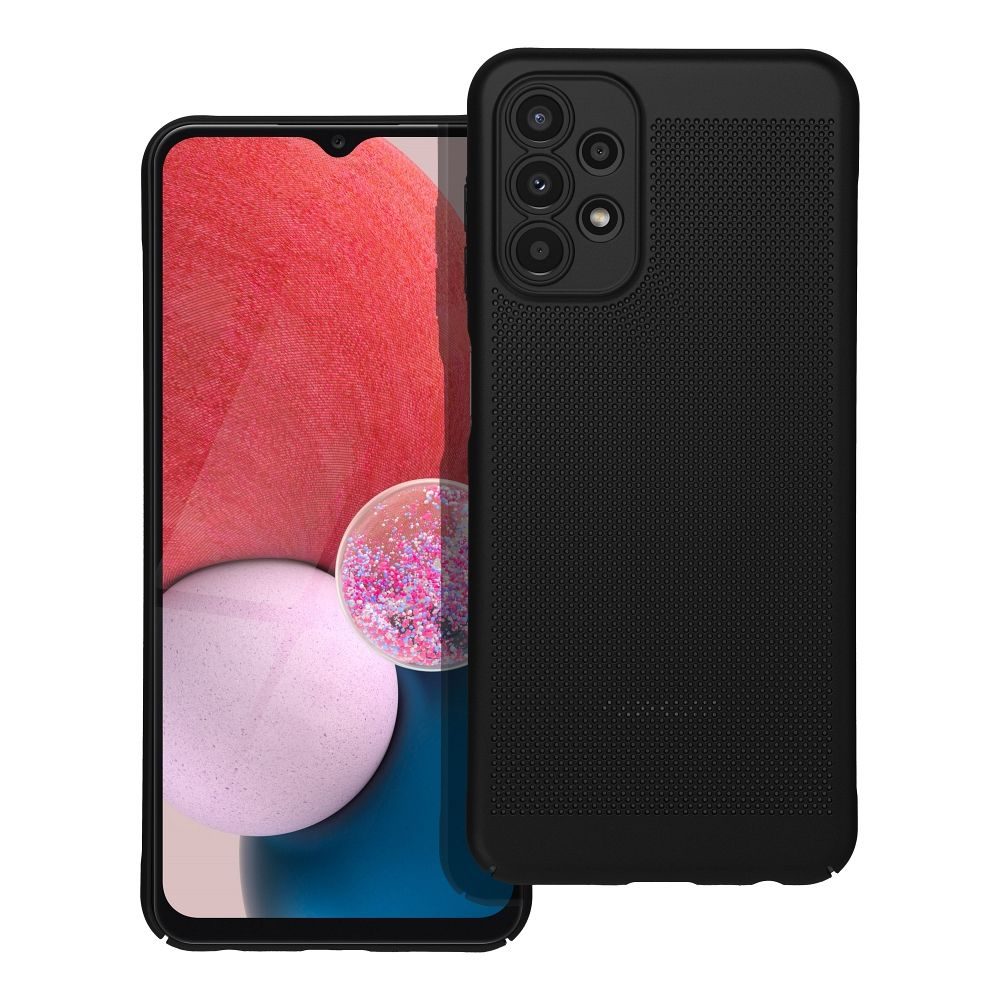 Samsung Galaxy A13 4G Breezy lyukacsos műanyag hátlap tok (Fekete)