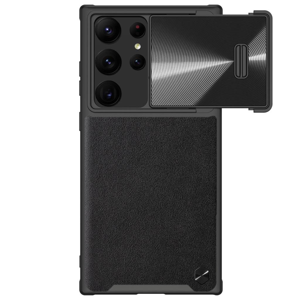 Samsung Galaxy S22 Ultra Nillkin camshield leather hátlap tok (Fekete)