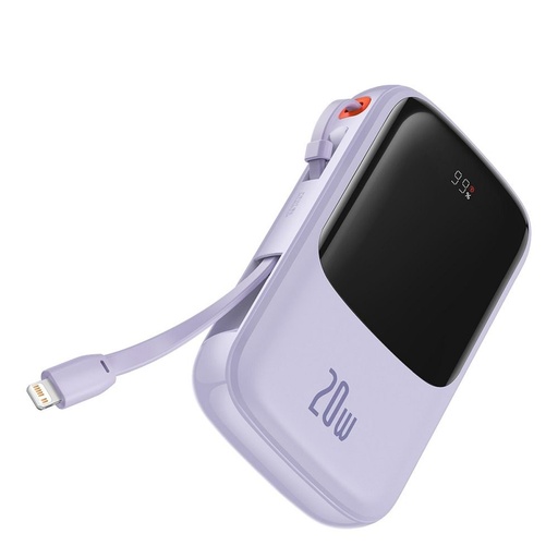 BASEUS QPow powerbank, 10000mAH kapacitással,20W töltési teljesítménnyel, lightning kábellel lila