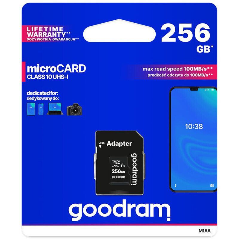 Goodram M1AA-2560R12 256GB class10 memóriakártya,SD adapterrel fekete