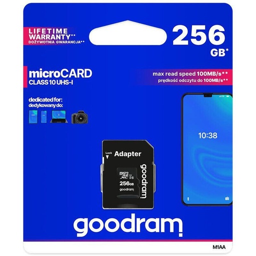 Goodram M1AA-2560R12 256GB class10 memóriakártya,SD adapterrel fekete