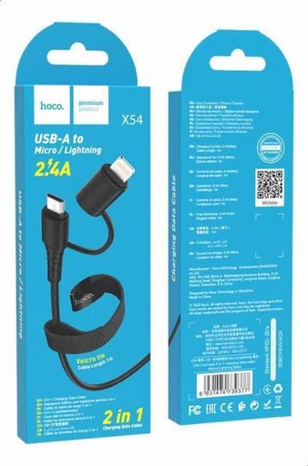 Hoco X54 2in1 kábel (microUSB + lightning), 1M, 2.4A, fekete
