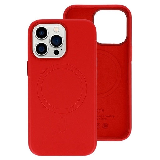 Apple iPhone 14 magsafe leather hátlap tok (Piros)