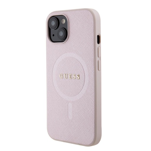 Apple iPhone 15 Guess PU Saffiano MagSafe tok (Rózsaszín) - GUHMP15SPSAHMCP
