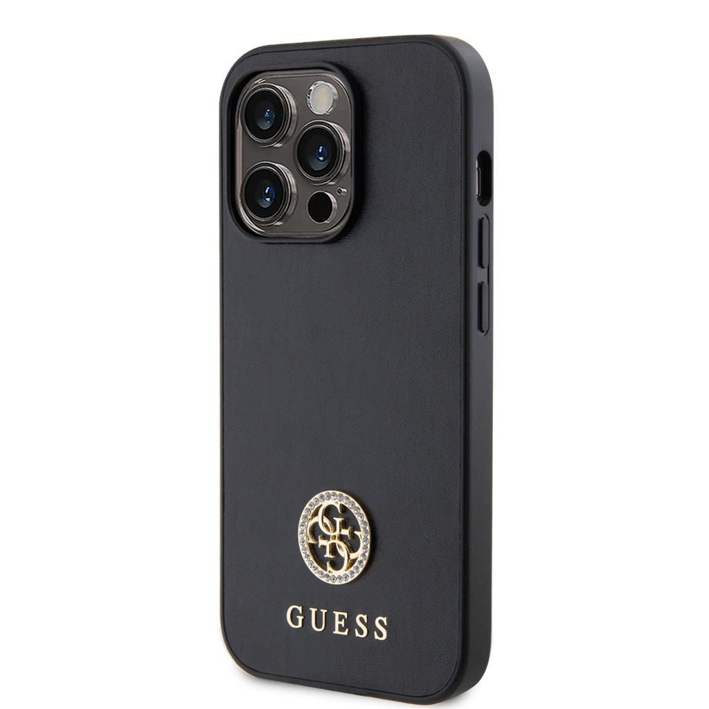 Apple iPhone 15 Pro Guess PU 4G Strass Metal Logo tok (Fekete) - GUHCP15LPS4DGPK