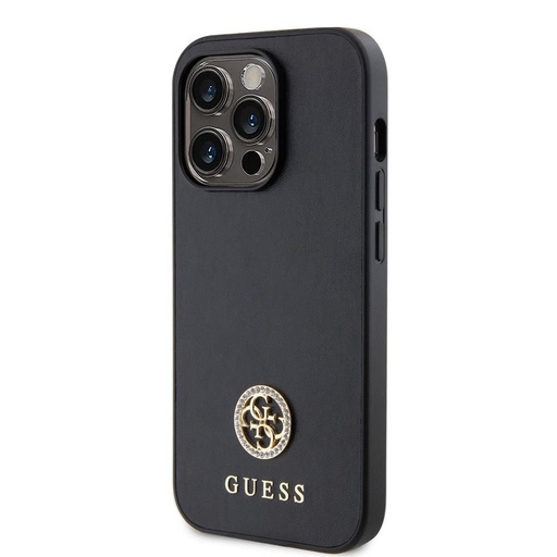 Apple iPhone 15 Pro Guess PU 4G Strass Metal Logo tok (Fekete) - GUHCP15LPS4DGPK