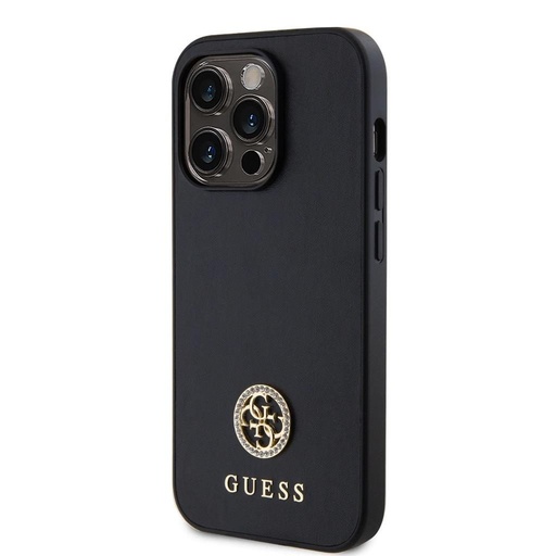 Apple iPhone 15 Pro Max Guess PU 4G Strass Metal Logo tok (Fekete) - GUHCP15XPS4DGPK