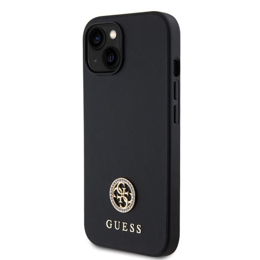 Apple iPhone 15 Guess PU 4G Strass Metal Logo tok (Fekete) - GUHCP15SPS4DGPK