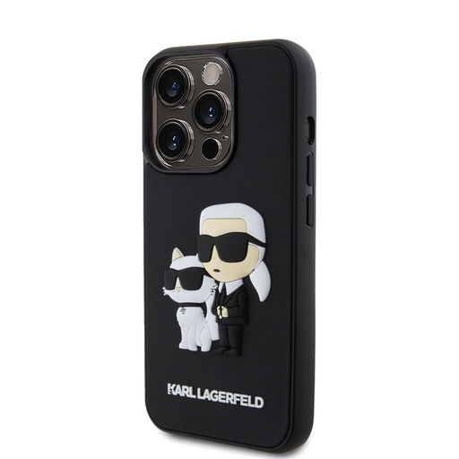 Apple iPhone 15 Pro Karl Lagerfeld 3D Karl & Choupette tok (Fekete) – KLHCP15L3DRKCNK