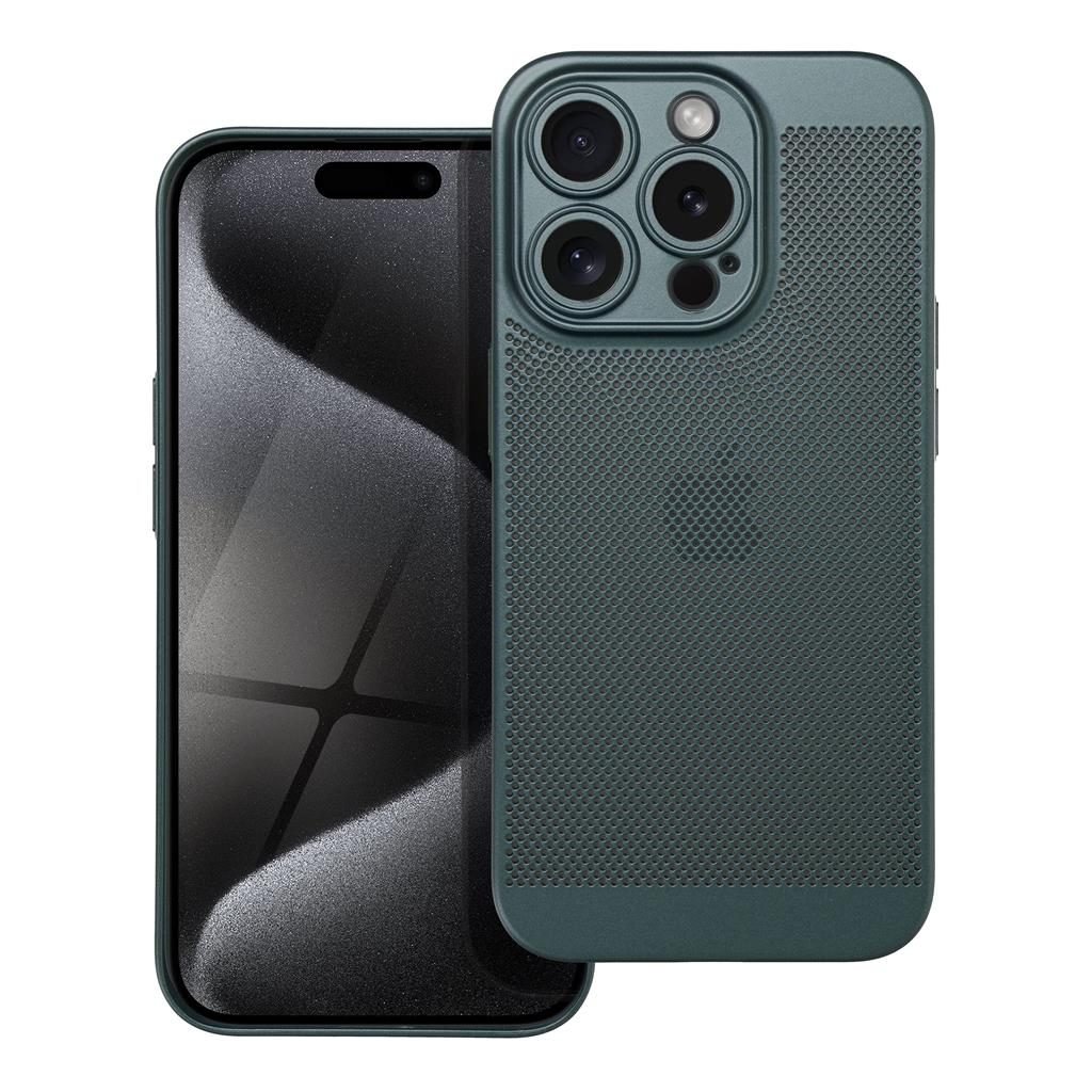 Apple iPhone 15 Pro Breezy lyukacsos műanyag hátlap tok (Zöld)