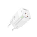 XO CE07 PD max. 35W gyorstöltő (Fehér) – GaN technológia, 2× USB-C, LED kijelzős