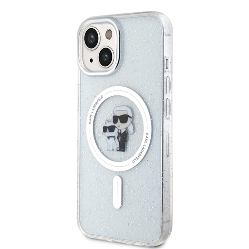Apple iPhone 15 Karl Lagerfeld IML Glitter Karl and Choupette MagSafe tok (Átlátszó) – KLHMP15SHGKCNOT