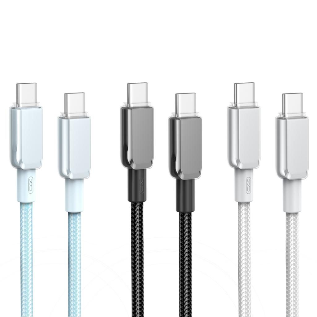 XO NB-Q250B USB-C–USB-C adatkábel (Fehér) – 60W, fényes PVC borítás