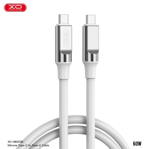XO NB-Q252B USB-C–USB-C adatkábel (Fehér) – 60W, puha szilikon borítás