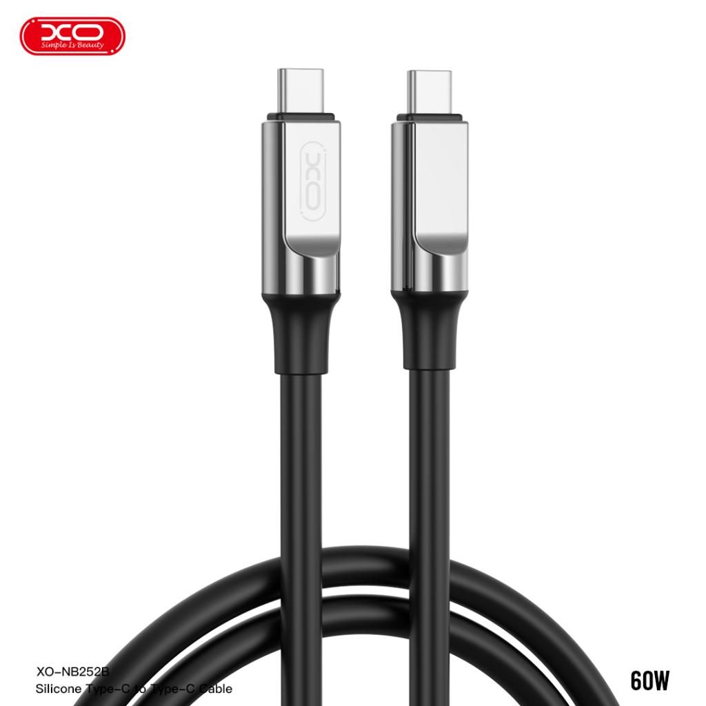 XO NB-Q252B USB-C–USB-C adatkábel (Fekete) – 60W, puha szilikon borítás