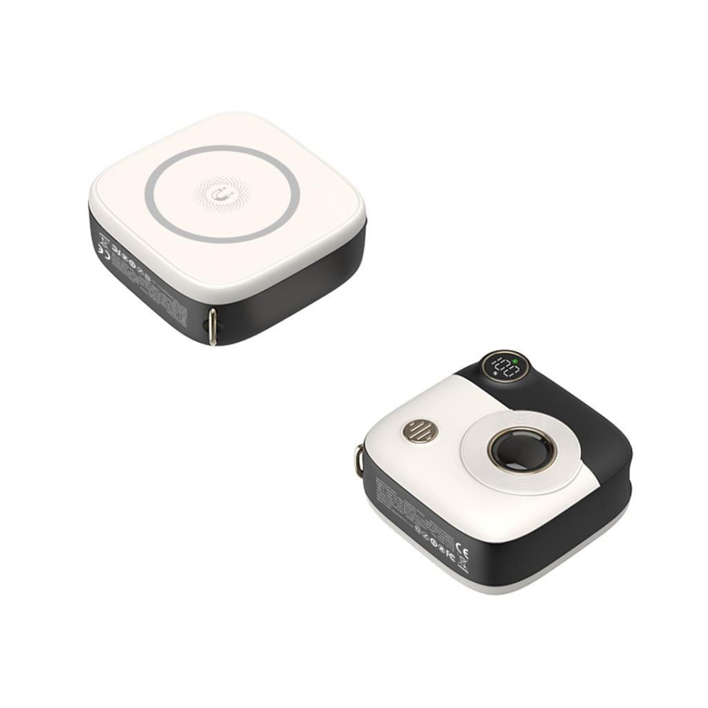 XO PR223 power bank 10000 mAh (Fekete–Fehér) – mágneses, mini, kamerás kivitel, digitális kijelző