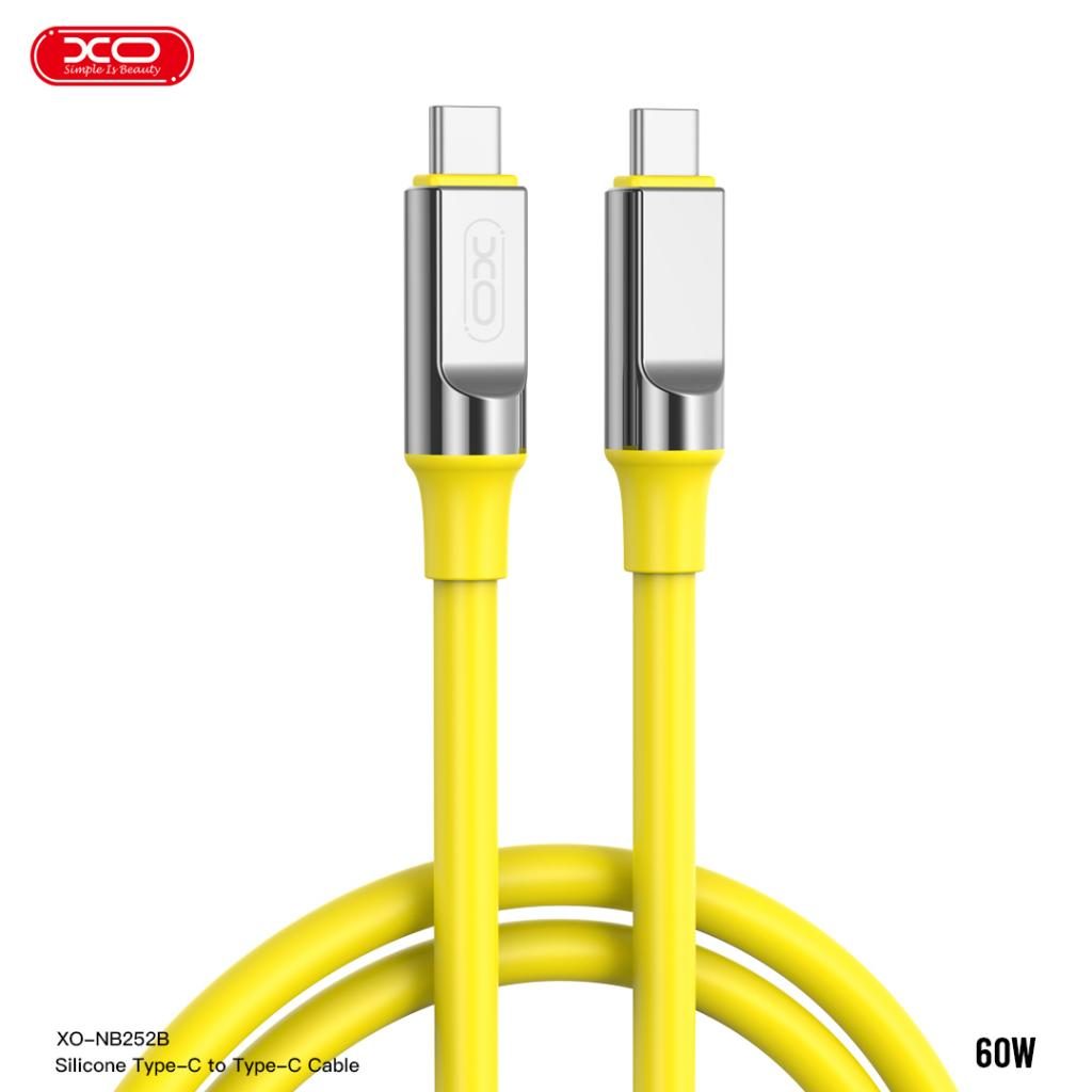 XO NB-Q252B USB-C–USB-C adatkábel (Sárga) – 60W, puha szilikon borítás