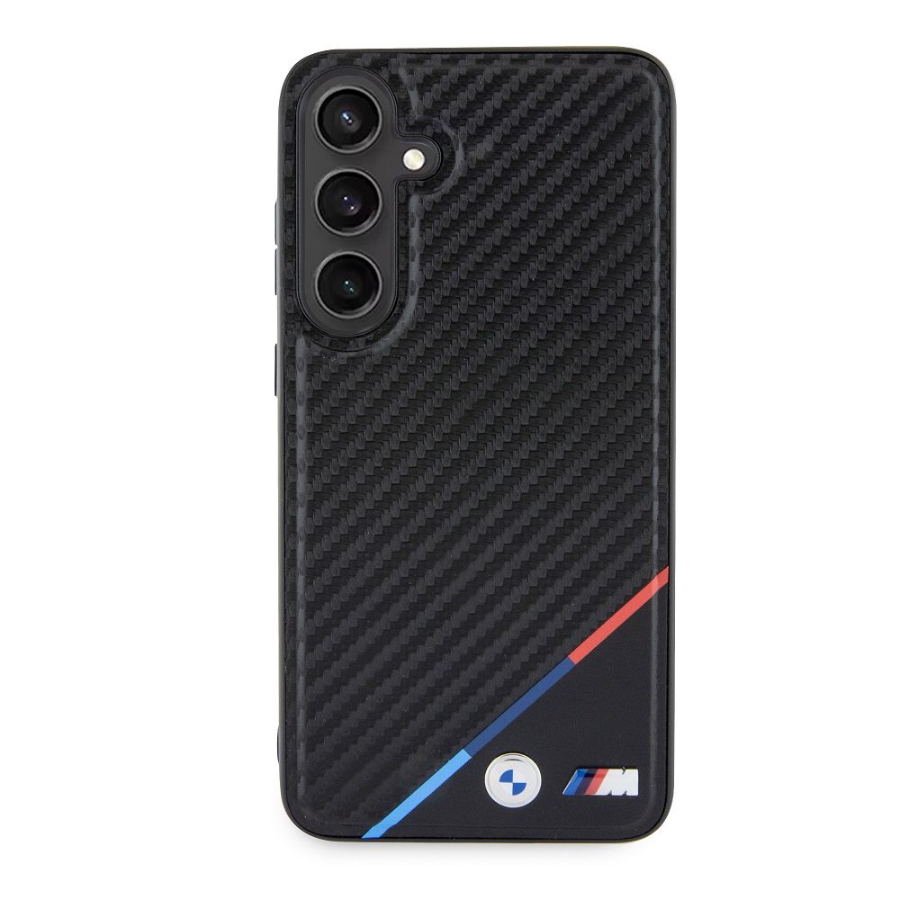 Samsung Galaxy S24+ BMW M PU Leather Carbon MagSafe tok – Tricolor Line (Fekete) - BMHMS24M23PUDTK