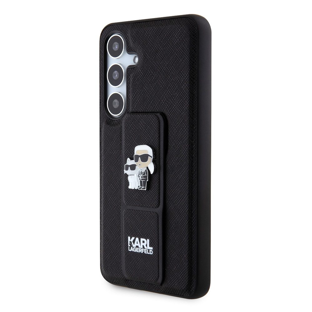 Samsung Galaxy S24 Karl Lagerfeld Saffiano Grip Stand Metal Logo tok (Fekete) – KLHCS24SGSAKCPK