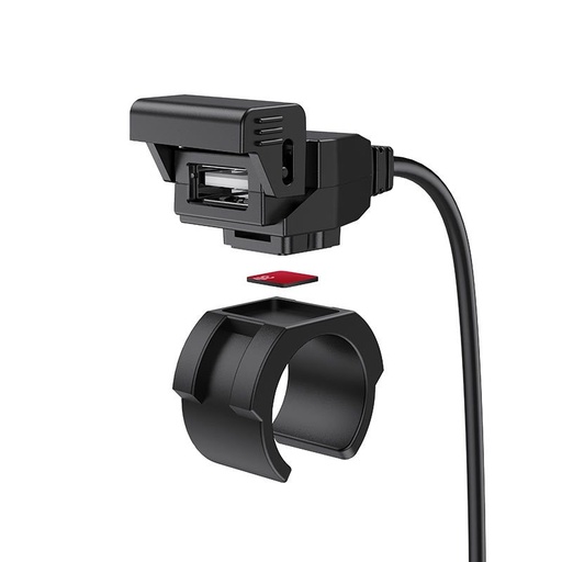 Hoco Z45 motorkerékpár töltő, egy USB 5V / 2.4A vízálló kimenet, levehető motorkerékpár kormányrögzítő szíjjal fekete