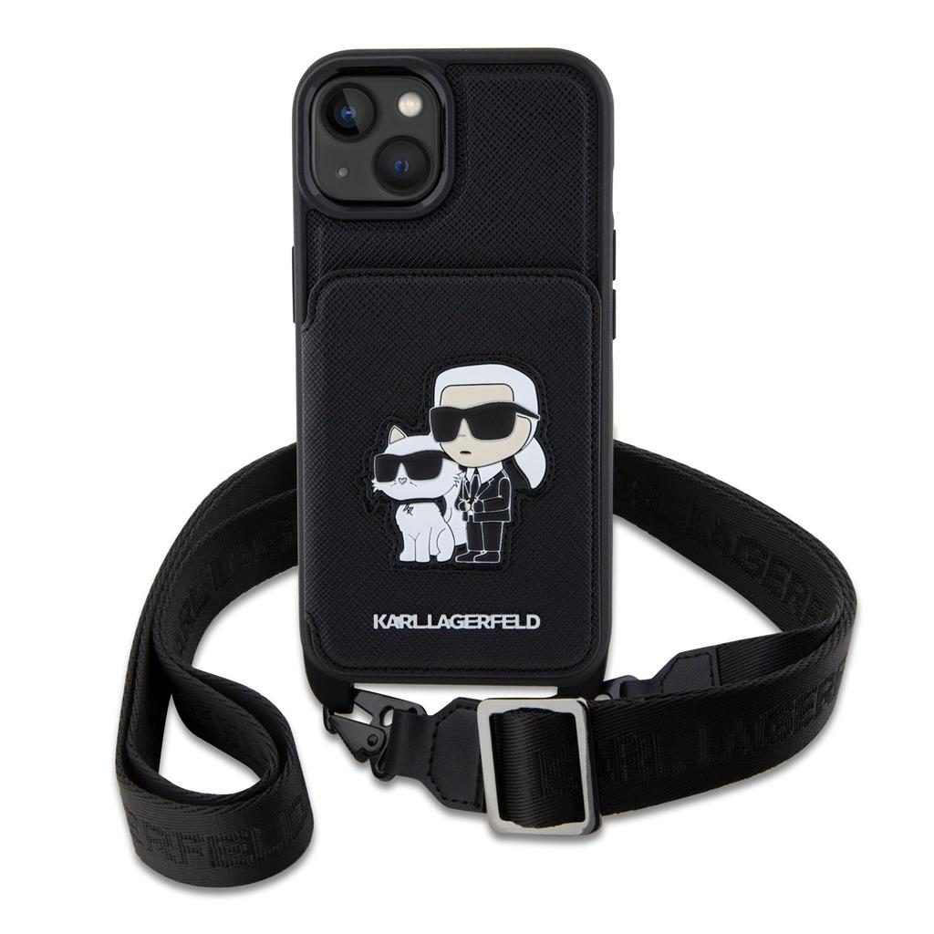 Apple iPhone 14 Karl Lagerfeld Saffiano Crossbody Karl and Choupette NFT tok (Fekete) – KLHCP14SCSAKCPMK