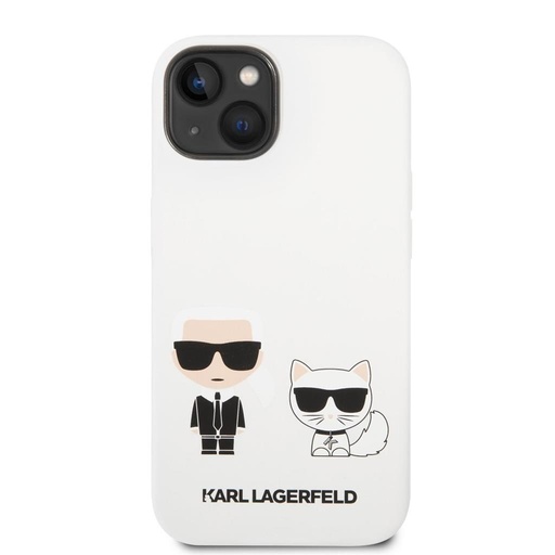 Apple iPhone 14 Karl Lagerfeld & Choupette folyékony szilikontok (Fehér) – KLHCP14SSSKCW
