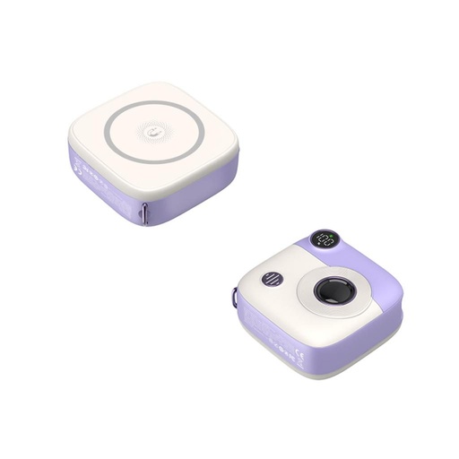 XO PR223 power bank 10000 mAh (Lila–Fehér) – mágneses, mini, kamerás kivitel, digitális kijelző