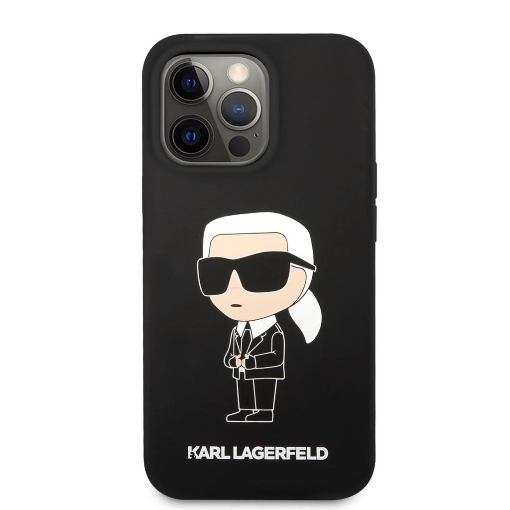 Apple iPhone 13 Pro Karl Lagerfeld Liquid Silicone Ikonik NFT tok (Fekete) – KLHCP13LSNIKBCK
