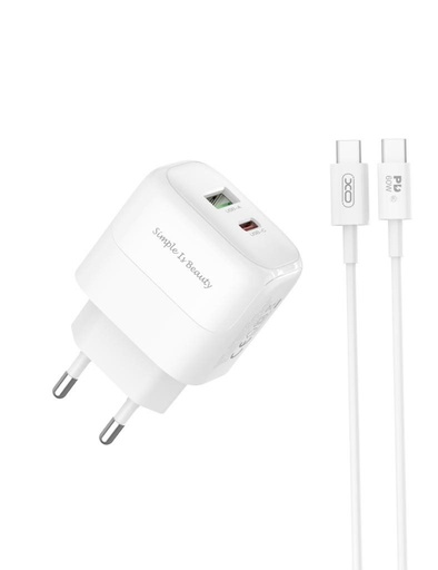 XO L137 PD 20W gyorstöltő (Fehér) – PD 20W + QC 18W, USB-A + USB-C csatlakozó, Type-C kábellel