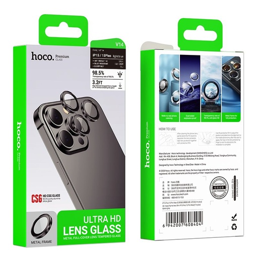 Apple iPhone 15 Pro / iPhone 15 Pro Max Hoco crystal clear metal kameravédő üvegfólia kék