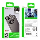 Apple iPhone 15 Pro / iPhone 15 Pro Max Hoco crystal clear metal kameravédő üvegfólia rózsaszín