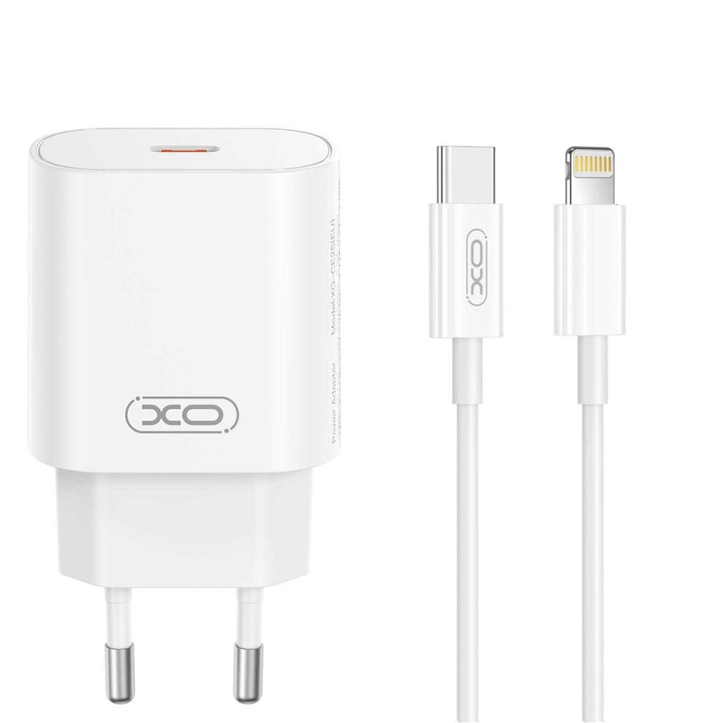 XO CE25 PD 25W gyorstöltő (Fehér) – USB-C csatlakozó, Lightning kábellel
