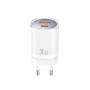 XO CE21 30W GaN gyorstöltő (Fehér) – PD 30W, USB-C + USB-A csatlakozó