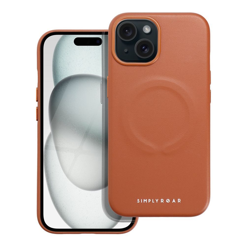 Apple iPhone 15 Roar Leather magsafe hátlap tok (Barna)