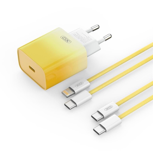 XO CE18 PD 30W gyorstöltő (Sárga) – USB-C csatlakozó, Lightning kábellel