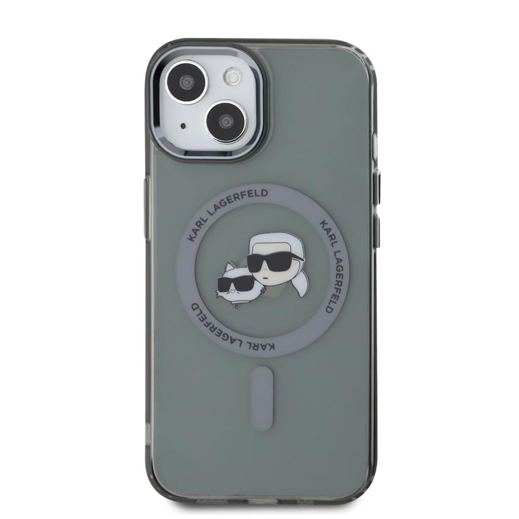 Apple iPhone 15 Karl Lagerfeld IML K&CH Heads Metal Frame MagSafe tok (Fekete) – KLHMP15SHLSKCK