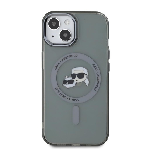Apple iPhone 15 Karl Lagerfeld IML K&CH Heads Metal Frame MagSafe tok (Fekete) – KLHMP15SHLSKCK
