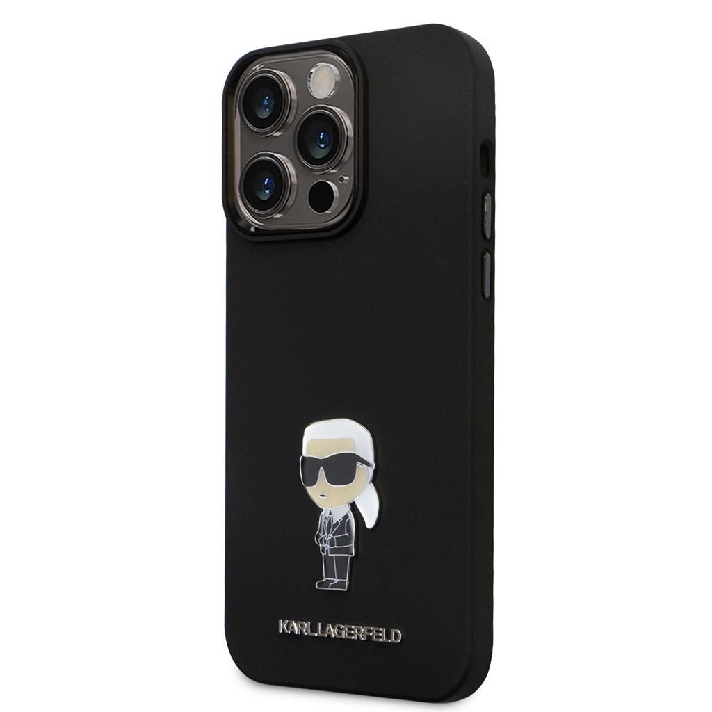 Apple iPhone 15 Pro Max Black Karl Lagerfeld Liquid Silicone Metal Ikonik tok (Fekete) – KLHCP15XSMHKNPK