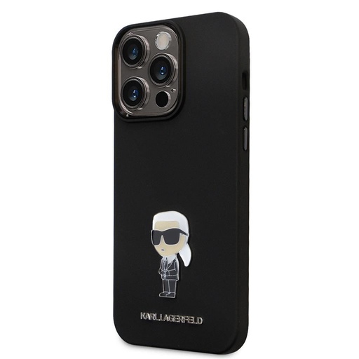 Apple iPhone 15 Pro Max Black Karl Lagerfeld Liquid Silicone Metal Ikonik tok (Fekete) – KLHCP15XSMHKNPK