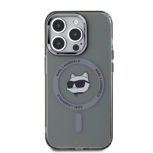 Apple iPhone 15 Pro Karl Lagerfeld IML Choupette Head Metal Frame MagSafe tok (Fekete) – KLHMP15LHLSCHK