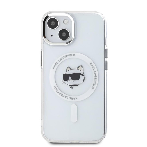 Apple iPhone 15 Karl Lagerfeld IML Choupette Head Metal Frame MagSafe tok (Átlátszó) – KLHMP15SHLSCHH