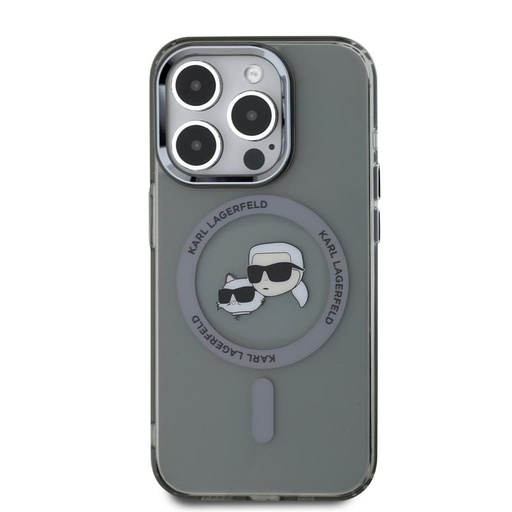 Apple iPhone 15 Pro Max Karl Lagerfeld IML K&CH Heads Metal Frame MagSafe tok (Fekete) – KLHMP15XHLSKCK