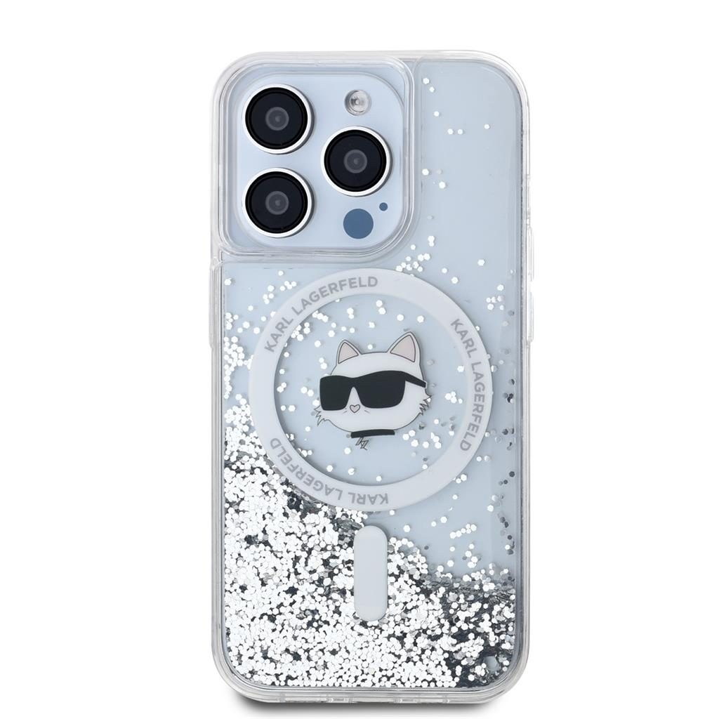 Apple iPhone 15 Pro Karl Lagerfeld Liquid Glitter Choupette Head MagSafe tok (Átlátszó) – KLHMP15LLGCHSGH
