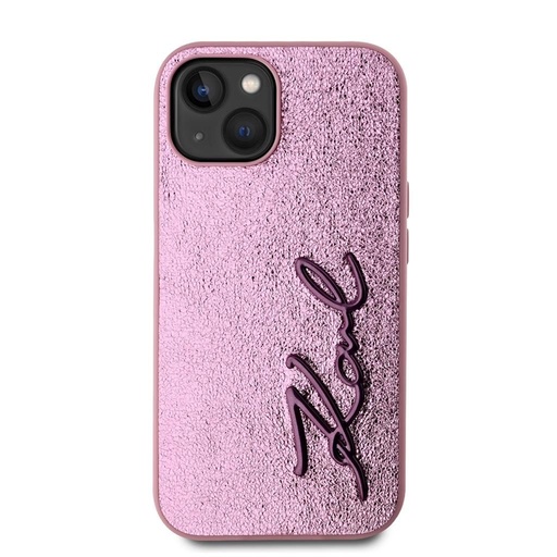 Apple iPhone 15 Karl Lagerfeld Wrinkled Signature tok (Rózsaszín) – KLHCP15SPFMFBKMP