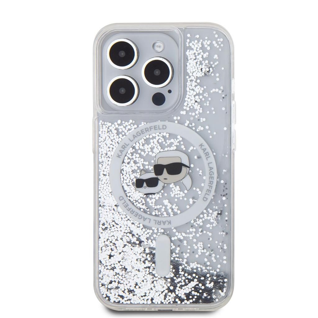 Apple iPhone 15 Pro Karl Lagerfeld Liquid Glitter Karl and Choupette Heads MagSafe tok (Átlátszó) – KLHMP15LLGKCSGH