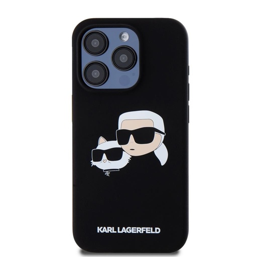 Apple iPhone 15 Pro Black Karl Lagerfeld Liquid Silicone Double Heads MagSafe tok (Fekete) – KLHMP15LSKCHPPLK