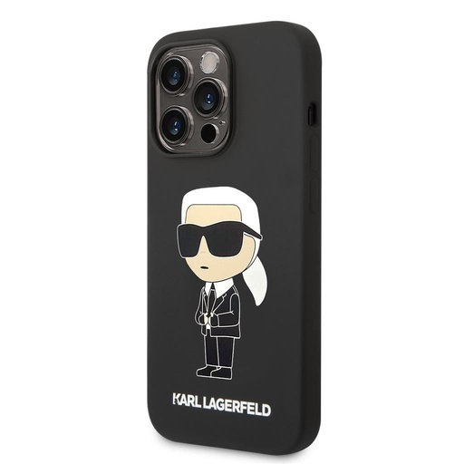 Apple iPhone 15 Pro Karl Lagerfeld Liquid Silicone Ikonik NFT tok (Fekete) – KLHCP15LSNIKBCK