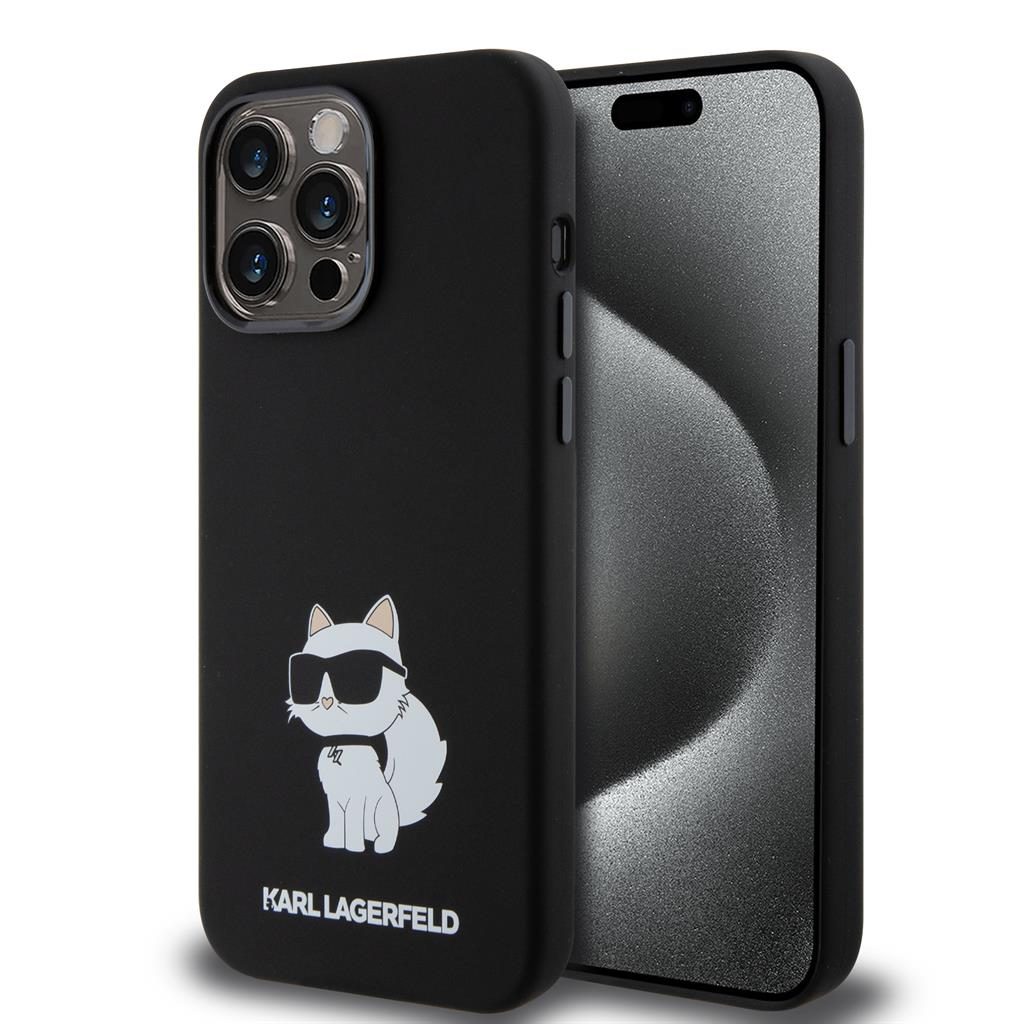 Apple iPhone 15 Pro Max Black Karl Lagerfeld Liquid Silicone Choupette NFT tok (Fekete) – KLHCP15XSNCHBCK