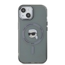 Apple iPhone 15 Karl Lagerfeld IML Karl Head Metal Frame MagSafe tok (Fekete) – KLHMP15SHLSKIK