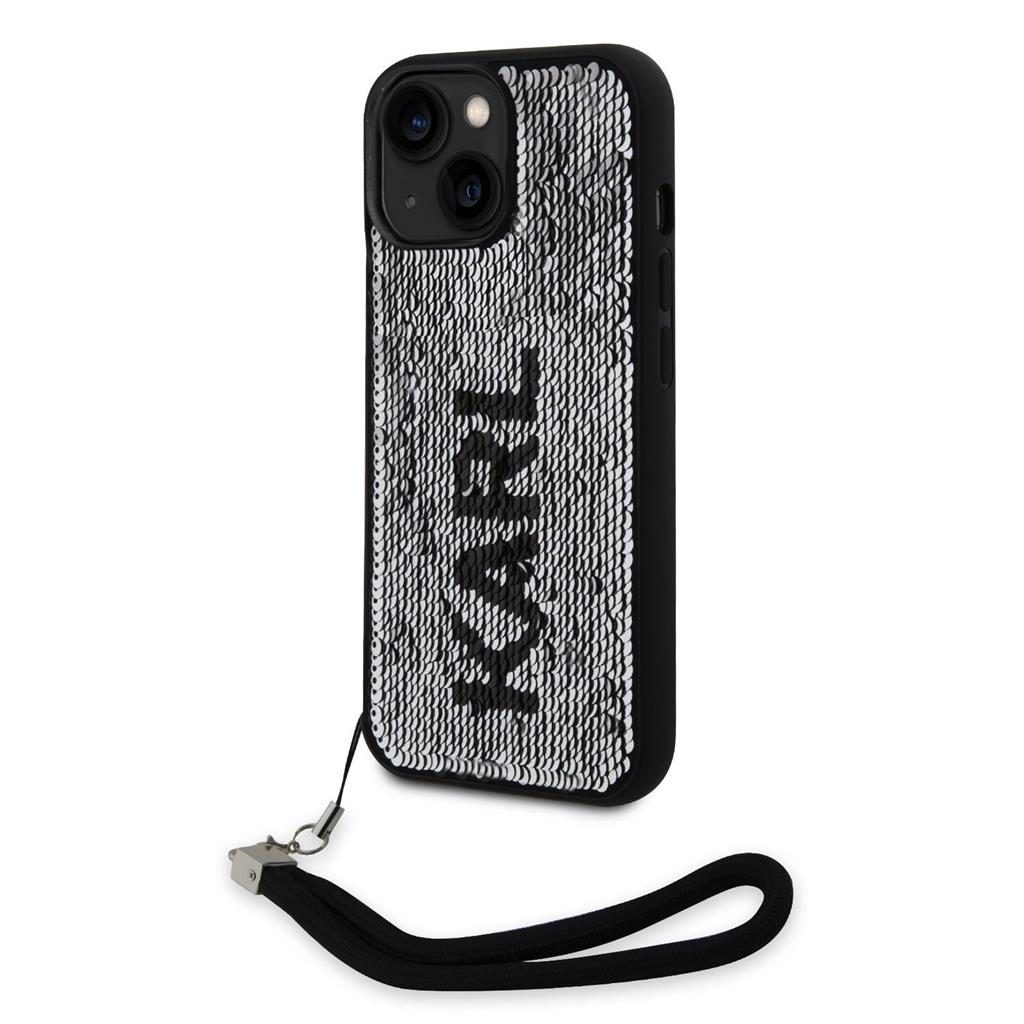 Apple iPhone 15 Karl Lagerfeld Sequins Reversible tok (Fekete/Ezüst) – KLHCP15SPSQRKS